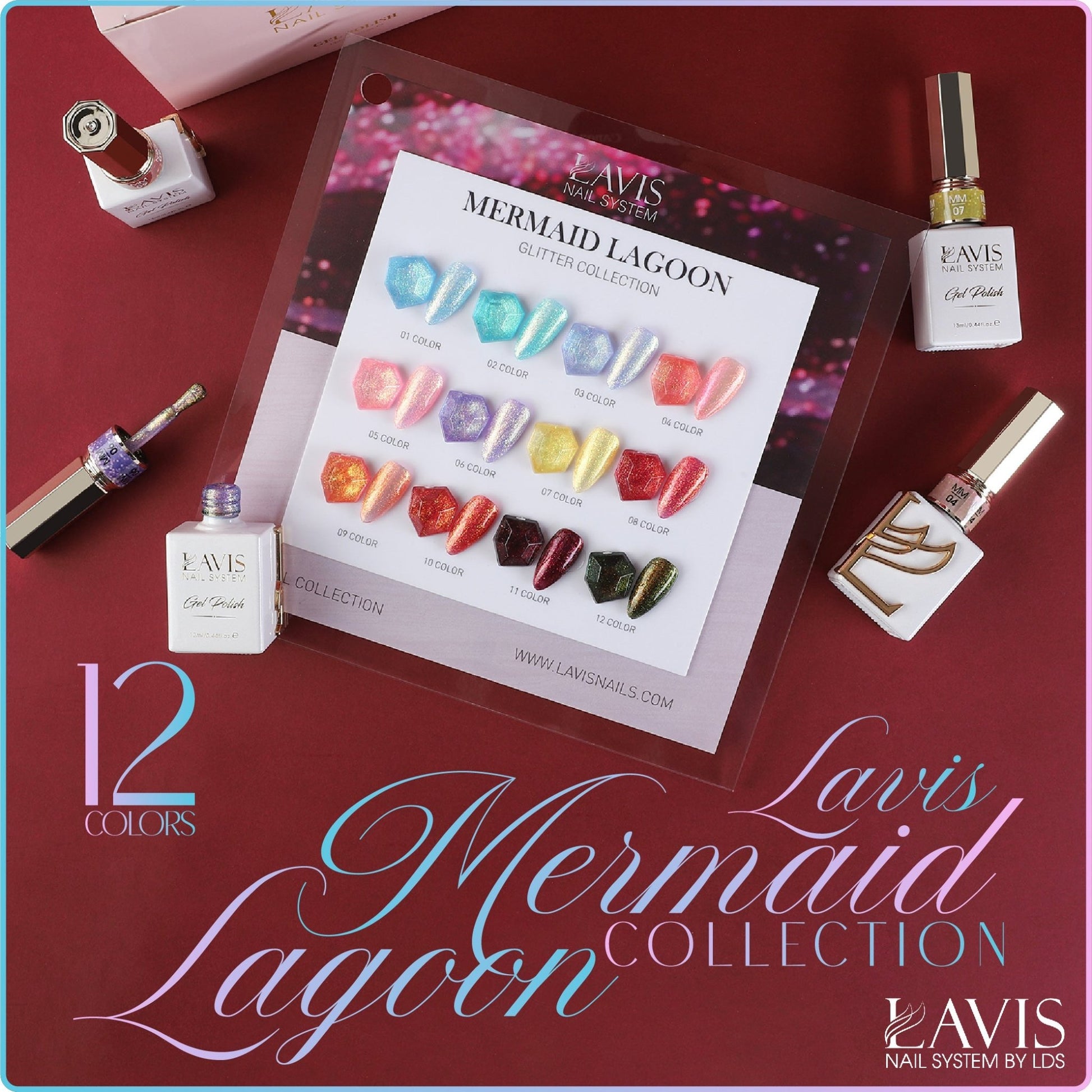 LAVIS MM10 - Gel Polish 0.5oz - Mermaid Lagoon Glitter Collection - DTK Nail Supply