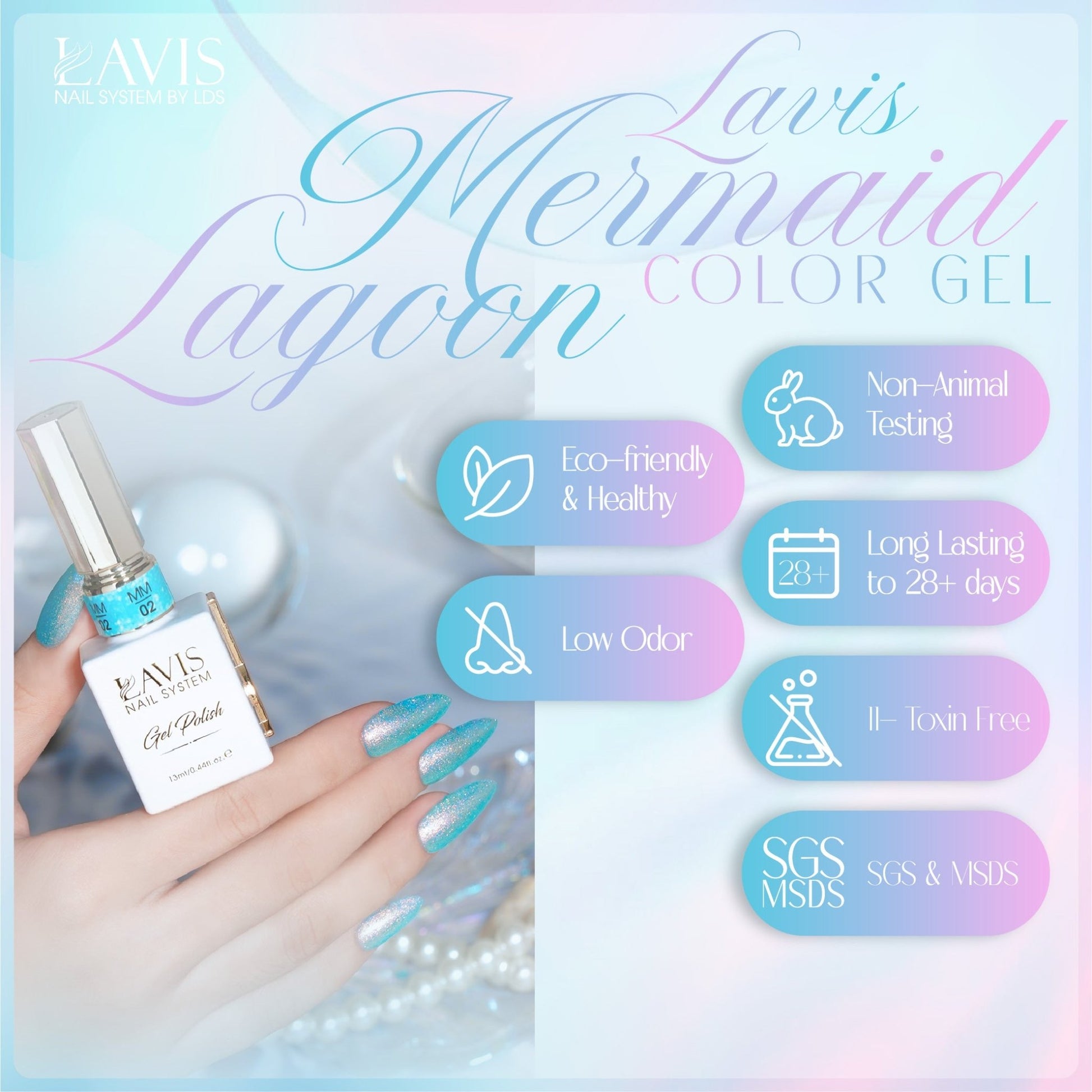 LAVIS MM10 - Gel Polish 0.5oz - Mermaid Lagoon Glitter Collection - DTK Nail Supply