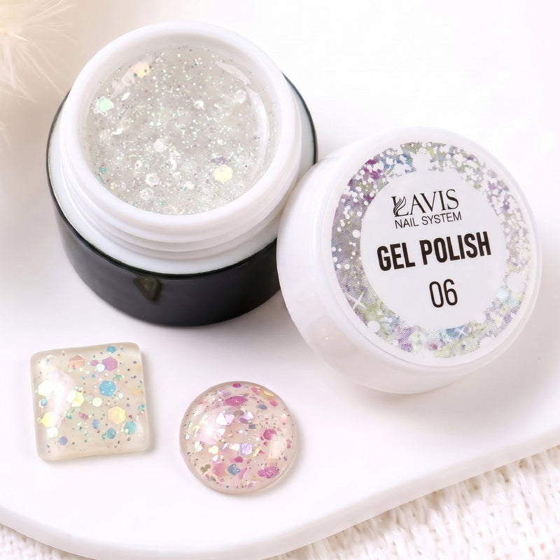 LAVIS Nail Art Glitter Gel Polish — 06 Shimmer Accent Nail Art Gel - DTK Nail Supply