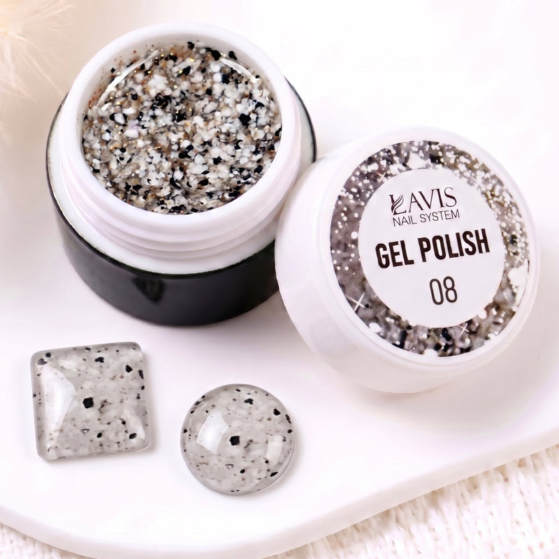 LAVIS Nail Art Glitter Gel Polish — 08 Shimmer Accent Nail Art Gel - DTK Nail Supply