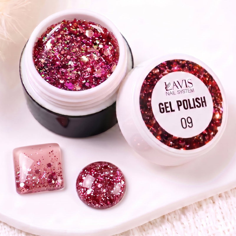 LAVIS Nail Art Glitter Gel Polish — 09 Shimmer Accent Nail Art Gel - DTK Nail Supply