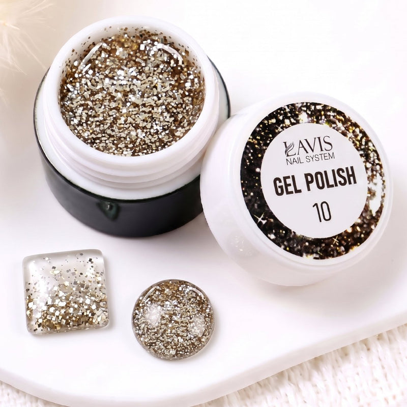 LAVIS Nail Art Glitter Gel Polish — 10 Shimmer Accent Nail Art Gel - DTK Nail Supply