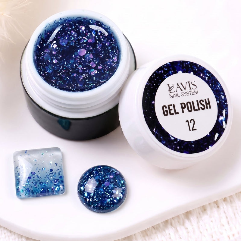 LAVIS Nail Art Glitter Gel Polish — 12 Shimmer Accent Nail Art Gel - DTK Nail Supply