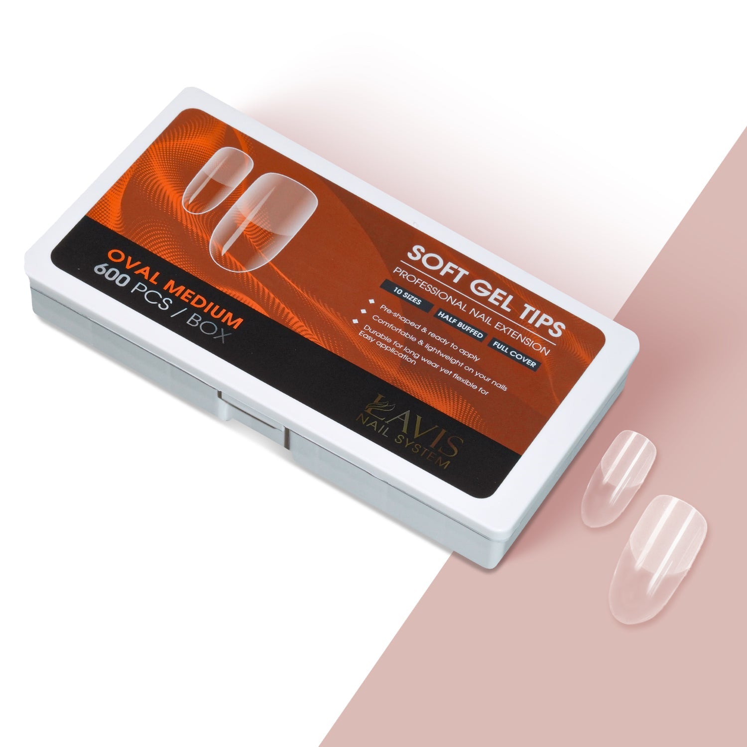 LAVIS Oval Medium - 10 Sizes Half Buffed - Soft Gel Tips - DTK Nail Supply