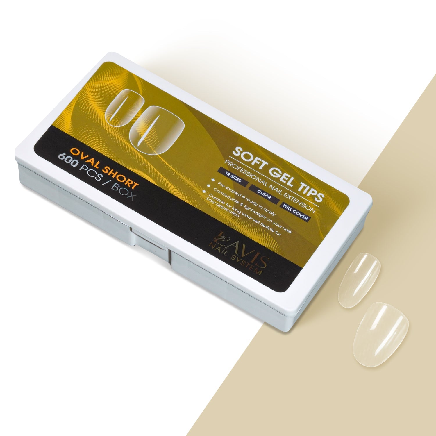 LAVIS Oval Short - 12 Sizes Clear - Soft Gel Tips - DTK Nail Supply