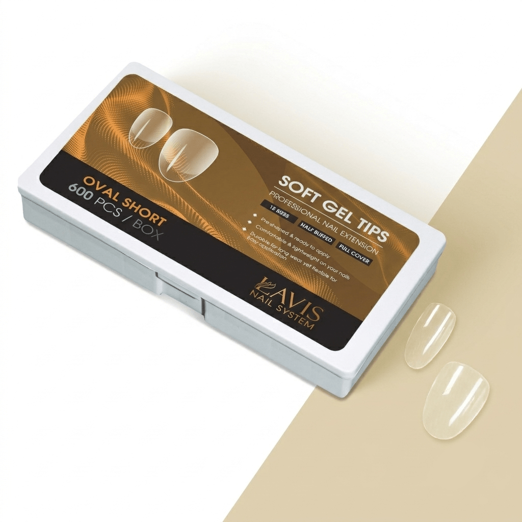 LAVIS Oval Short - 12 Sizes Half Buffed - Soft Gel Tips - DTK Nail Supply
