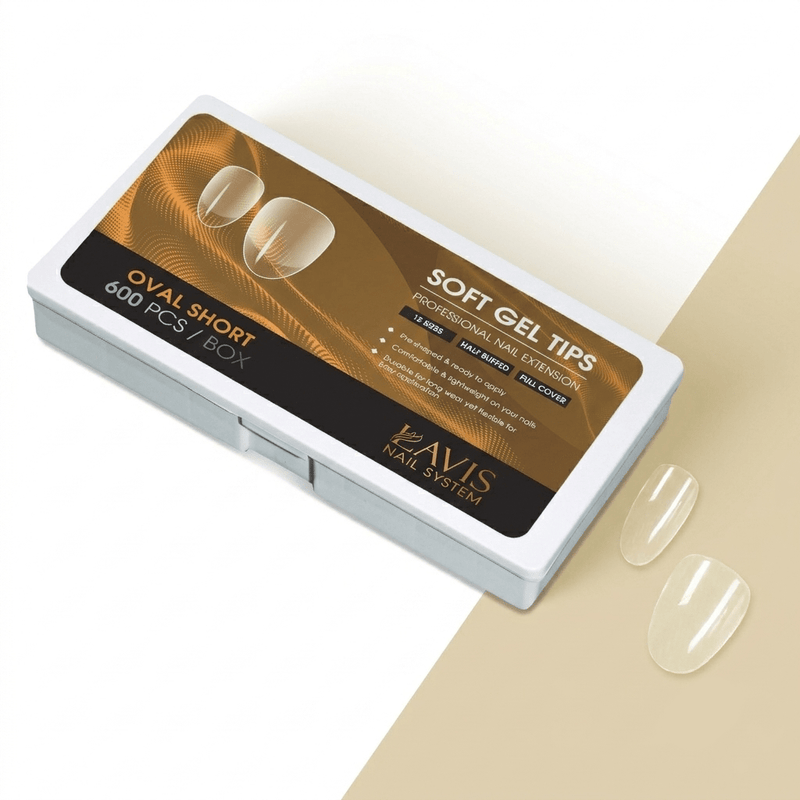 LAVIS Oval Short - 12 Sizes Half Buffed - Soft Gel Tips - DTK Nail Supply