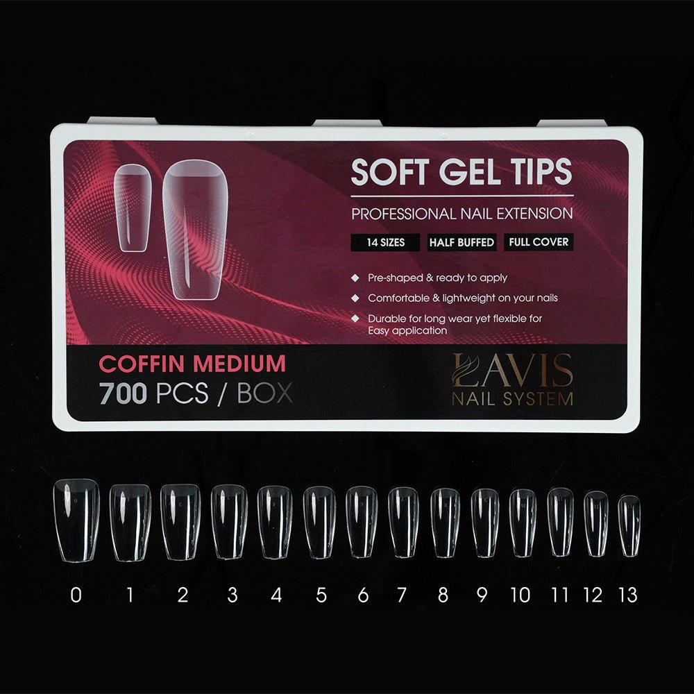 LAVIS Perfect Coffin Medium - 14 Half Buffed - Soft Gel Tips - DTK Nail Supply