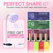 LAVIS Perfect Shape Kit Soft Gel Tips Coffin, Square, Almond Medium + Set 4 Base Top Gels + FREE LAVIS Mini UV LED Standing Nail Lamp 27W - DTK Nail Supply