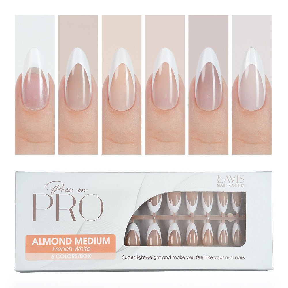LAVIS Press On Pro - Almond Medium French White - DTK Nail Supply