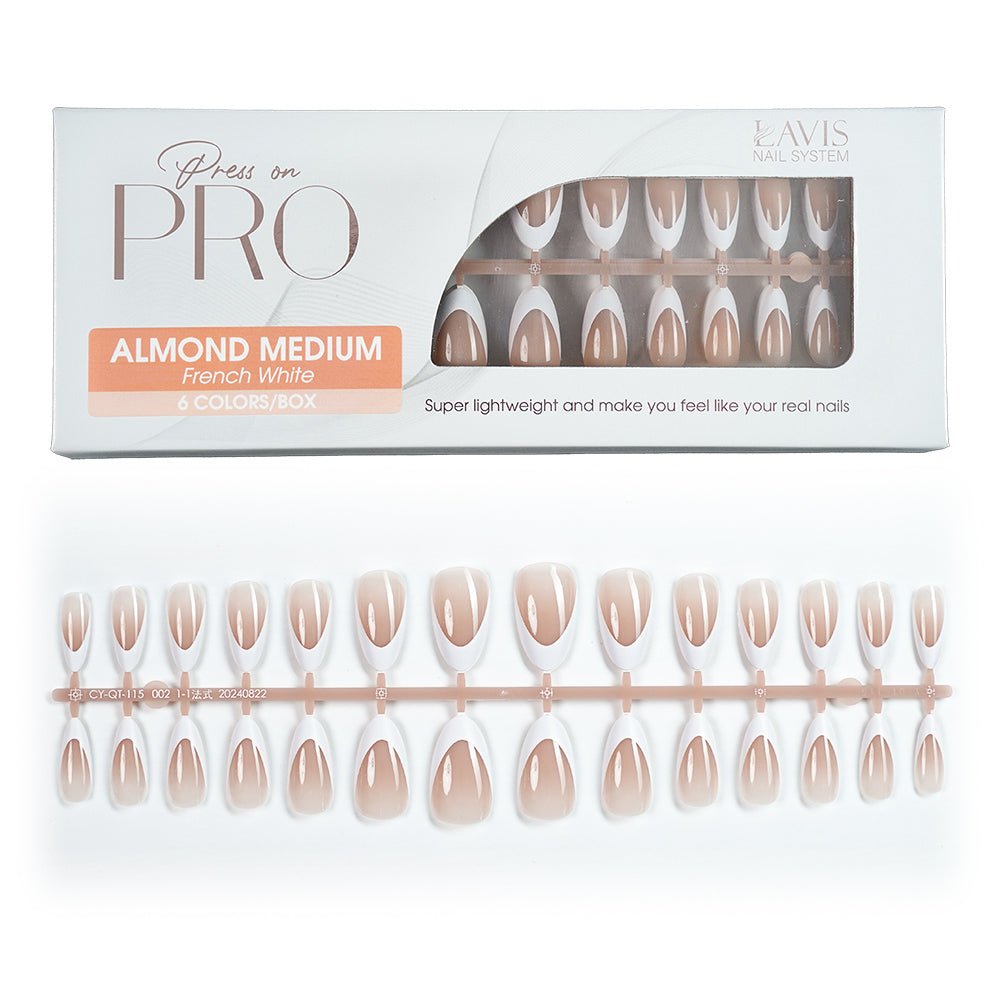 LAVIS Press On Pro - Almond Medium French White - DTK Nail Supply