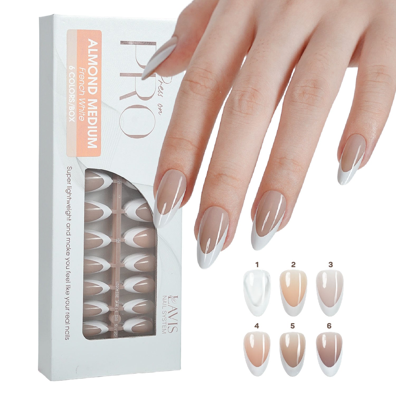 LAVIS Press On Pro - Almond Medium French White - DTK Nail Supply