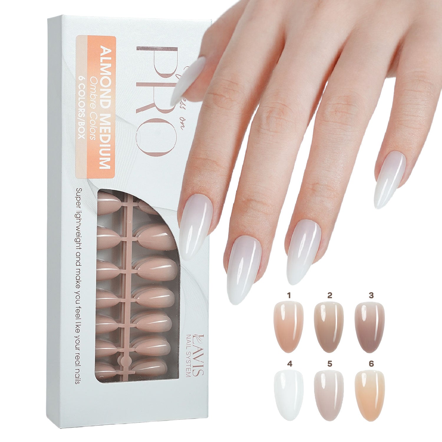 LAVIS Press On Pro - Almond Medium Ombre Colors - DTK Nail Supply