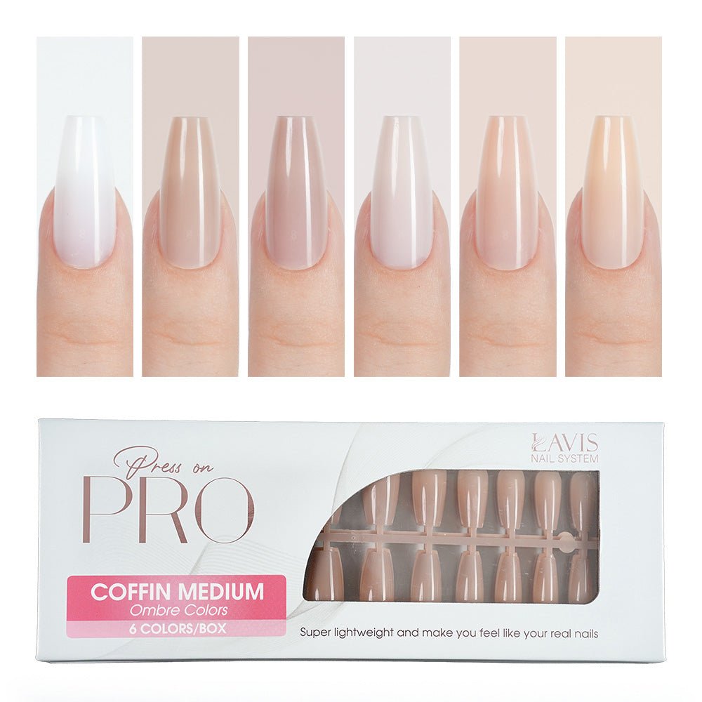 LAVIS Press On Pro - Coffin Medium Ombre Colors - DTK Nail Supply