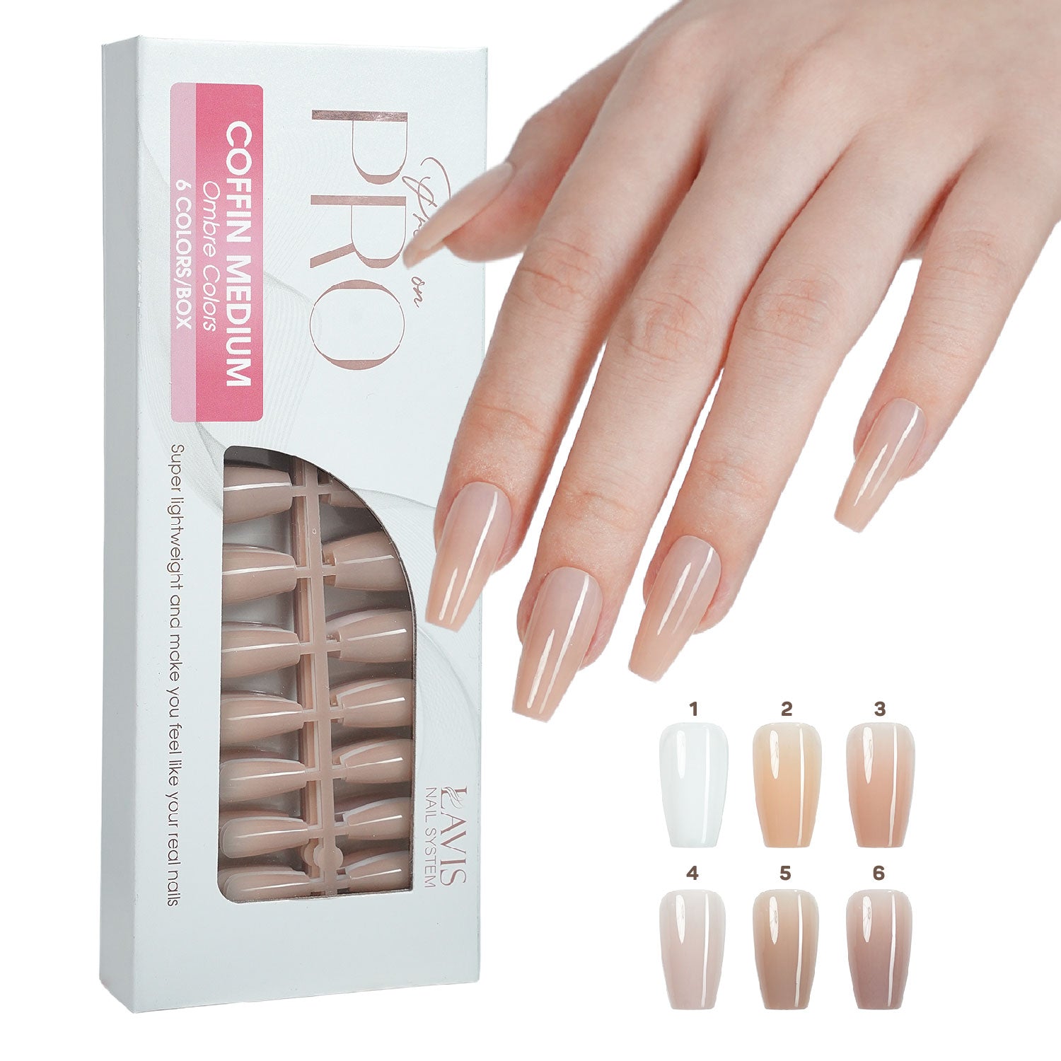 LAVIS Press On Pro - Coffin Medium Ombre Colors - DTK Nail Supply