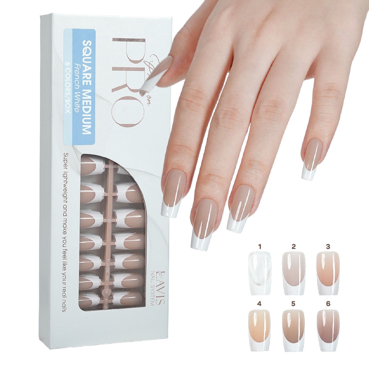 LAVIS Press On Pro - Square Medium French White - DTK Nail Supply