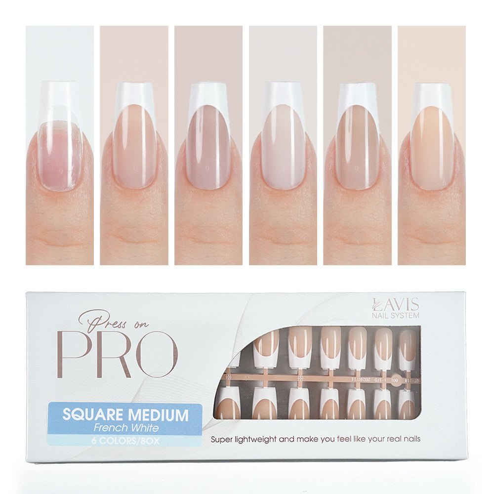 LAVIS Press On Pro - Square Medium French White - DTK Nail Supply