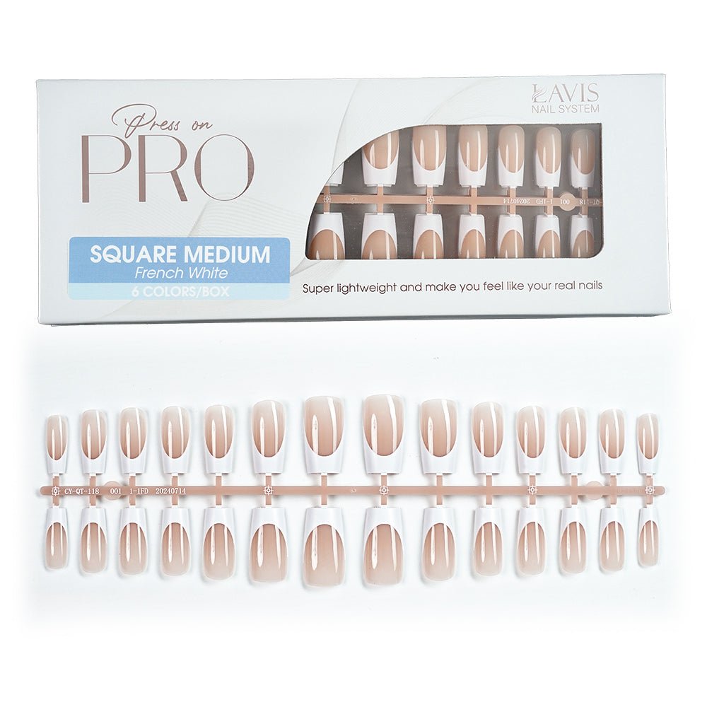 LAVIS Press On Pro - Square Medium French White - DTK Nail Supply