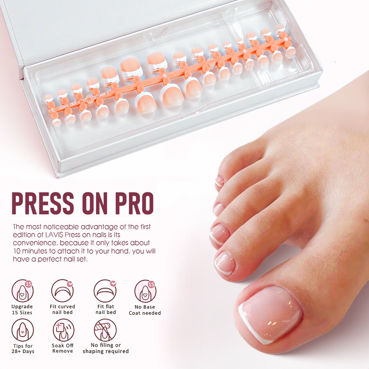 LAVIS Press On Pro - Toe Nail French White - DTK Nail Supply