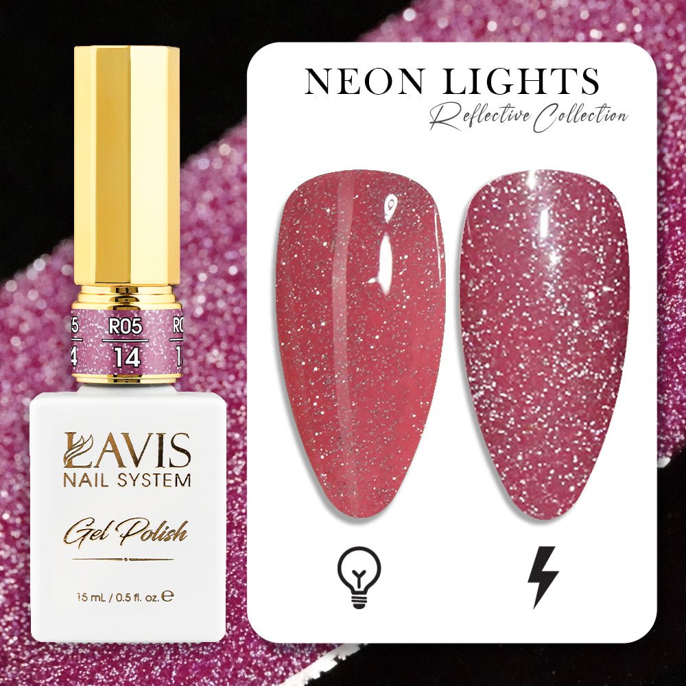 LAVIS Reflective R05 - 14 - Gel Polish 0.5 oz - Neon Lights Reflective Collection - DTK Nail Supply