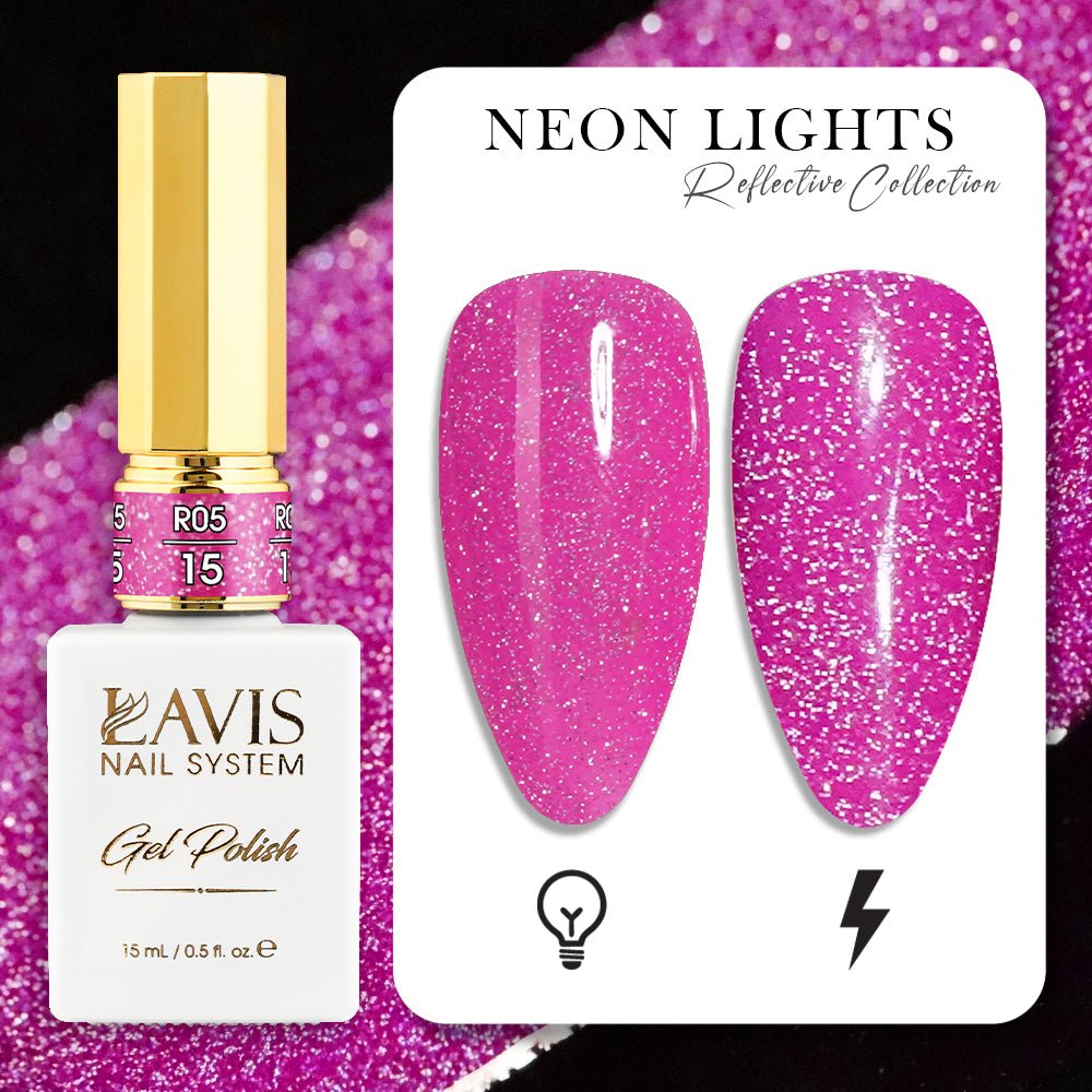 LAVIS Reflective R05 - 15 - Gel Polish 0.5 oz - Neon Lights Reflective Collection - DTK Nail Supply