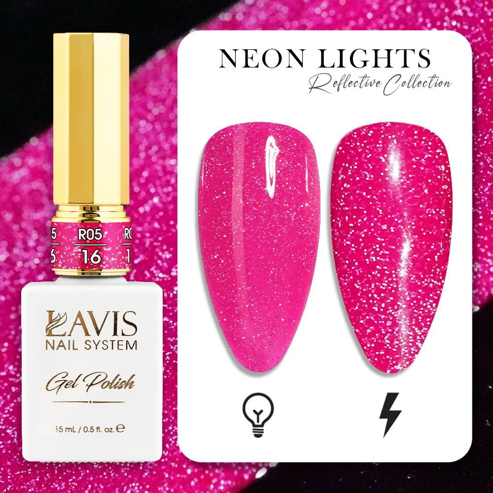 LAVIS Reflective R05 - 16 - Gel Polish 0.5 oz - Neon Lights Reflective Collection - DTK Nail Supply