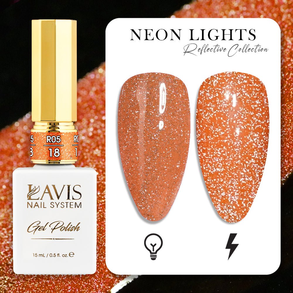 LAVIS Reflective R05 - 18 - Gel Polish 0.5 oz - Neon Lights Reflective Collection - DTK Nail Supply