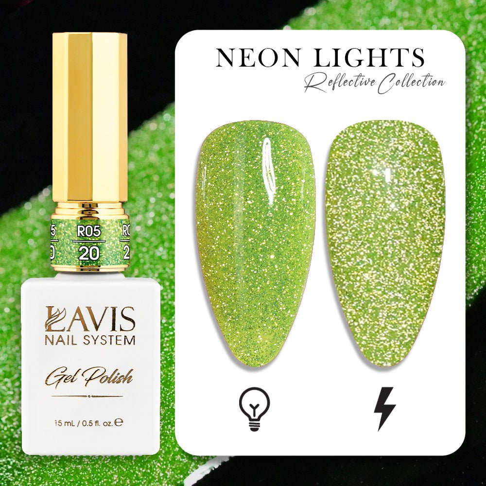 LAVIS Reflective R05 - 20 - Gel Polish 0.5 oz - Neon Lights Reflective Collection - DTK Nail Supply