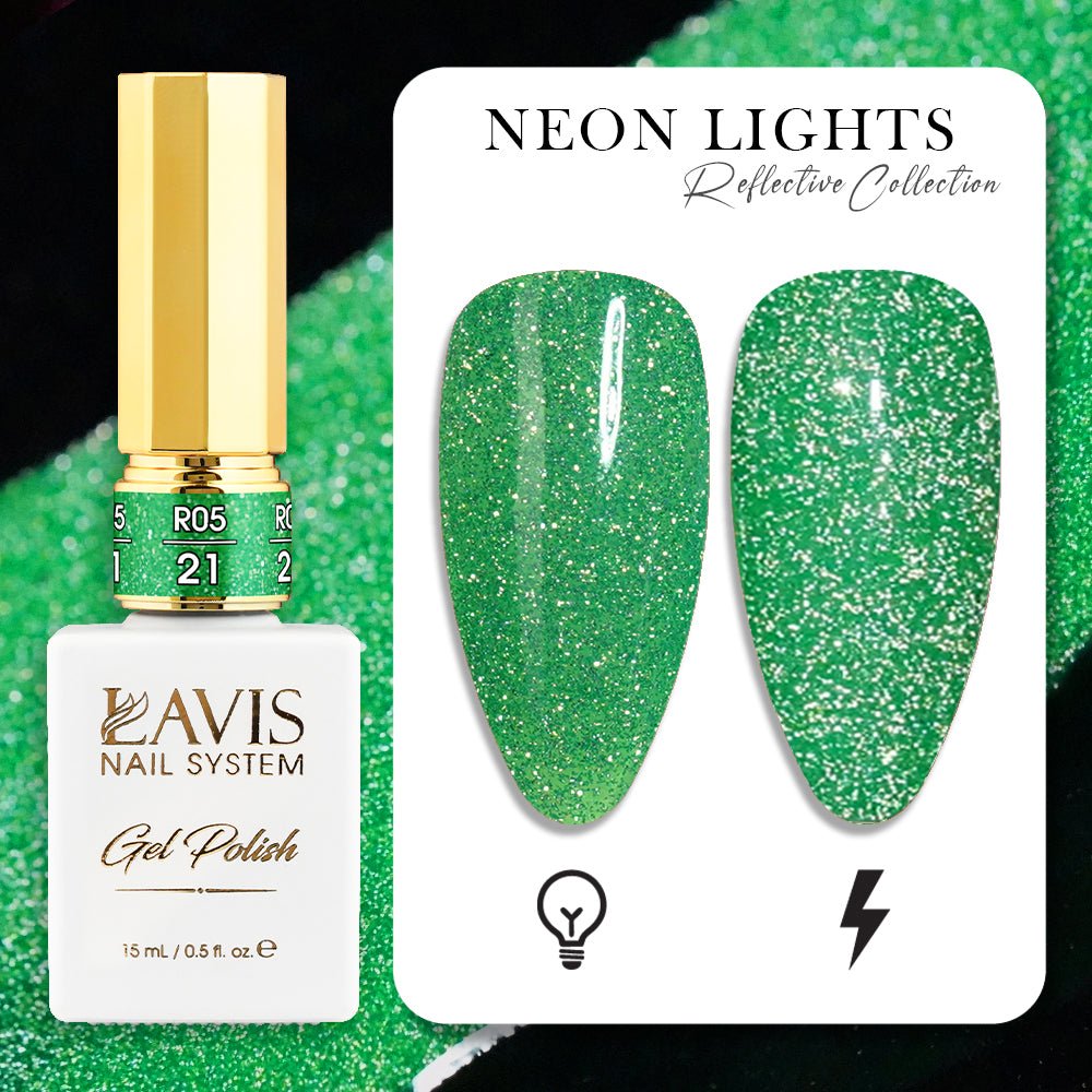 LAVIS Reflective R05 - 21 - Gel Polish 0.5 oz - Neon Lights Reflective Collection - DTK Nail Supply
