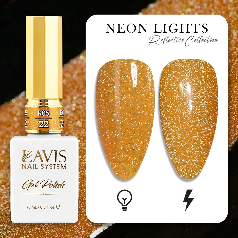 LAVIS Reflective R05 - 22 - Gel Polish 0.5 oz - Neon Lights Reflective Collection - DTK Nail Supply