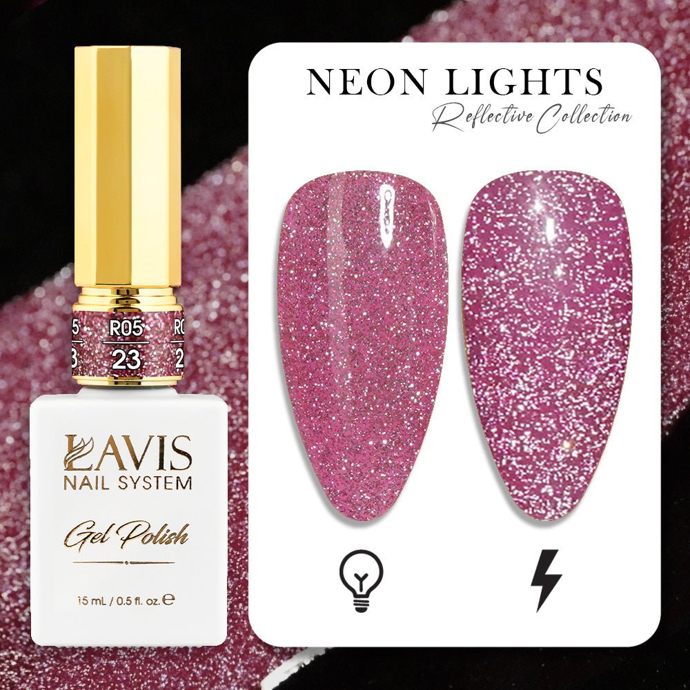 LAVIS Reflective R05 - 23 - Gel Polish 0.5 oz - Neon Lights Reflective Collection - DTK Nail Supply