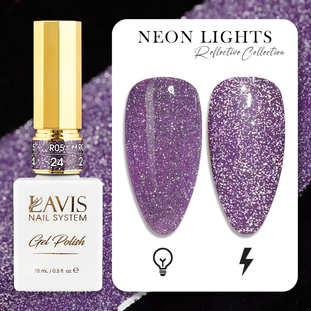 LAVIS Reflective R05 - 24 - Gel Polish 0.5 oz - Neon Lights Reflective Collection - DTK Nail Supply