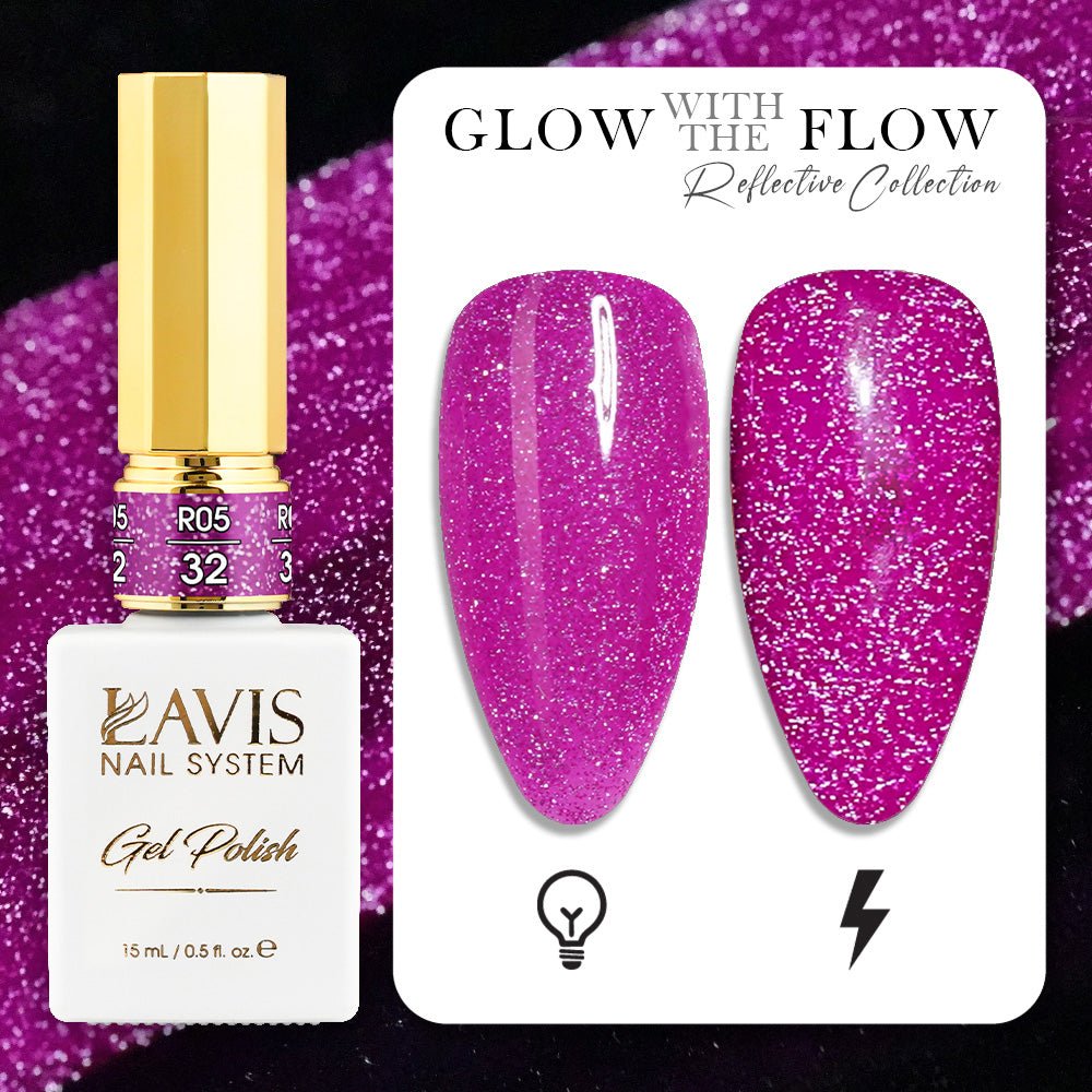 LAVIS Reflective R05 - 32 - Gel Polish 0.5 oz - Glow With The Flow Reflective Collection - DTK Nail Supply