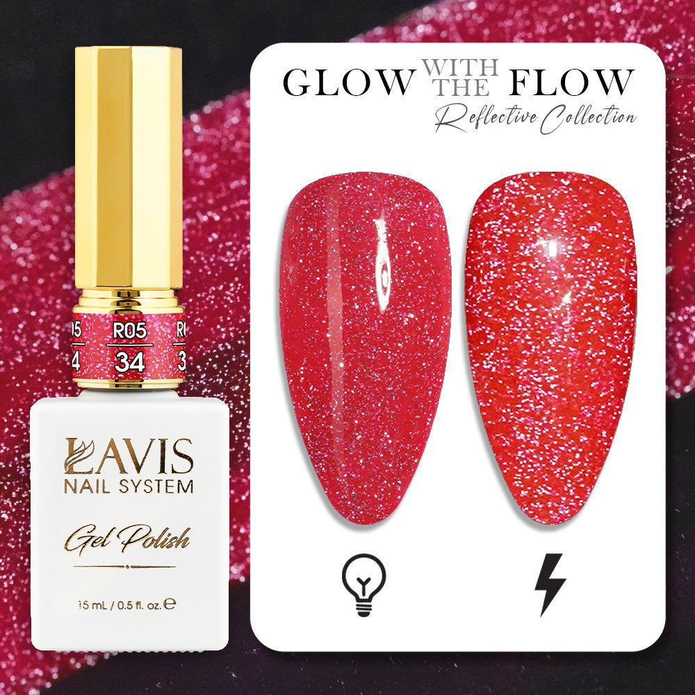 LAVIS Reflective R05 - 34 - Gel Polish 0.5 oz - Glow With The Flow Reflective Collection - DTK Nail Supply