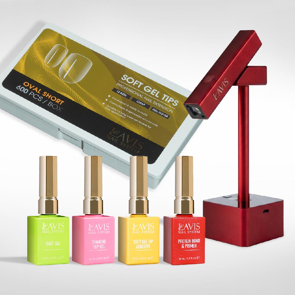 Lavis - Soft Gel Tips & 2IN1 LED Red Kit - Oval Short Clear - DTK Nail Supply