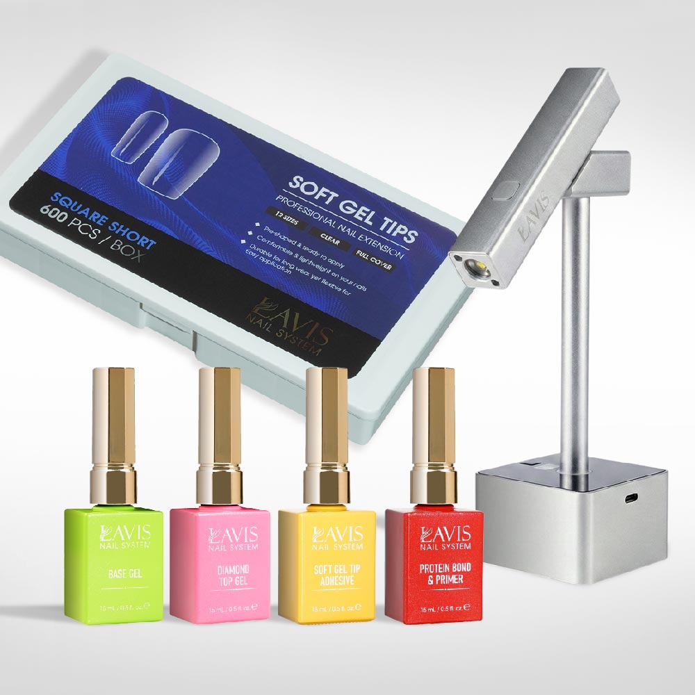 Lavis - Soft Gel Tips & 2IN1 LED Silver Kit - Square Short Clear - DTK Nail Supply