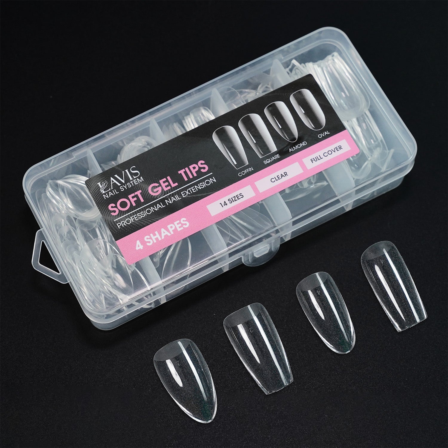 LAVIS - Soft Gel Tips - 4 Shapes Clear - DTK Nail Supply