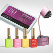 Lavis - Soft Gel Tips & Mini Desktop Nail Lamp Rose Gold/Silver Kit - Coffin Medium Clear - DTK Nail Supply