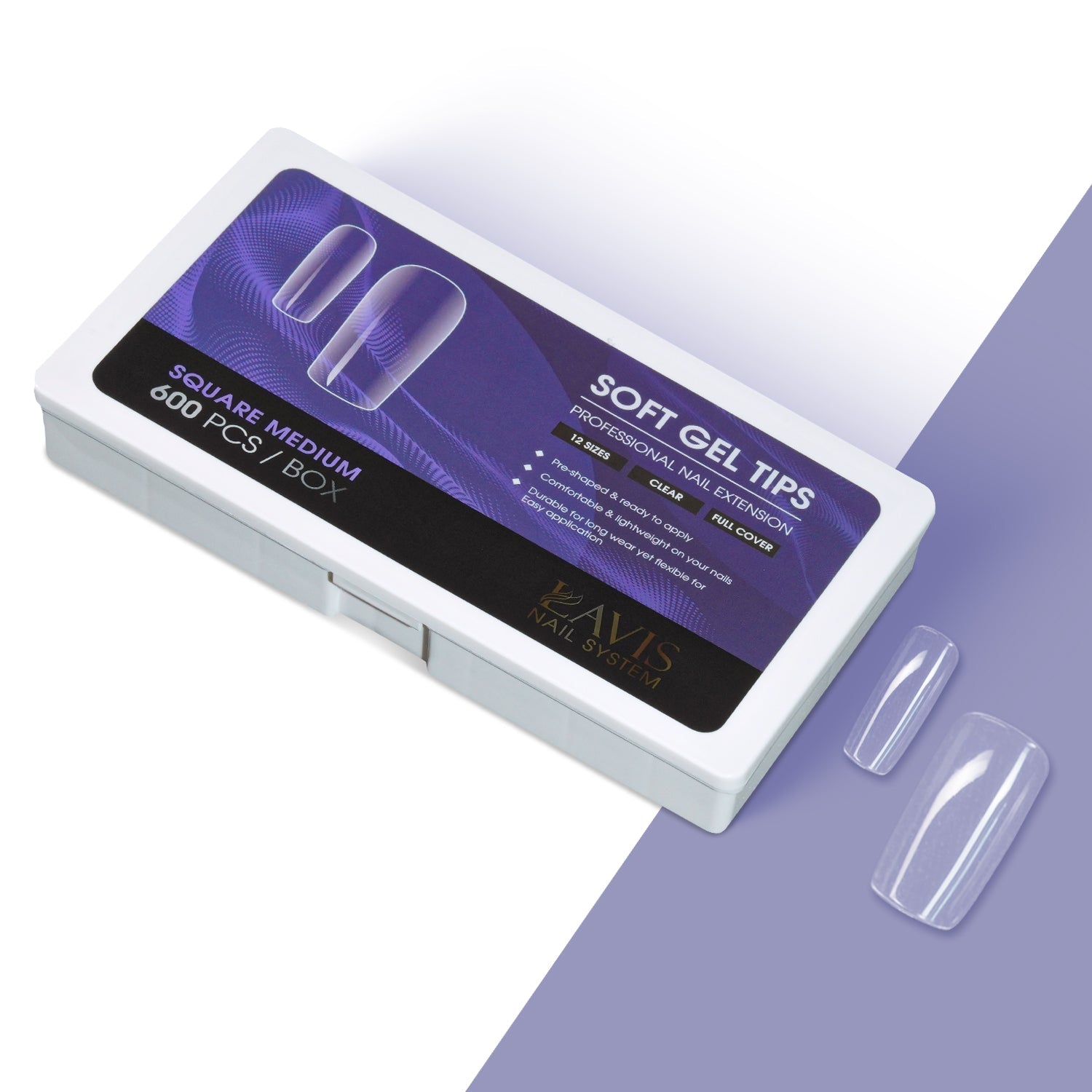 LAVIS Square Medium - 12 Sizes Clear - Soft Gel Tips - DTK Nail Supply