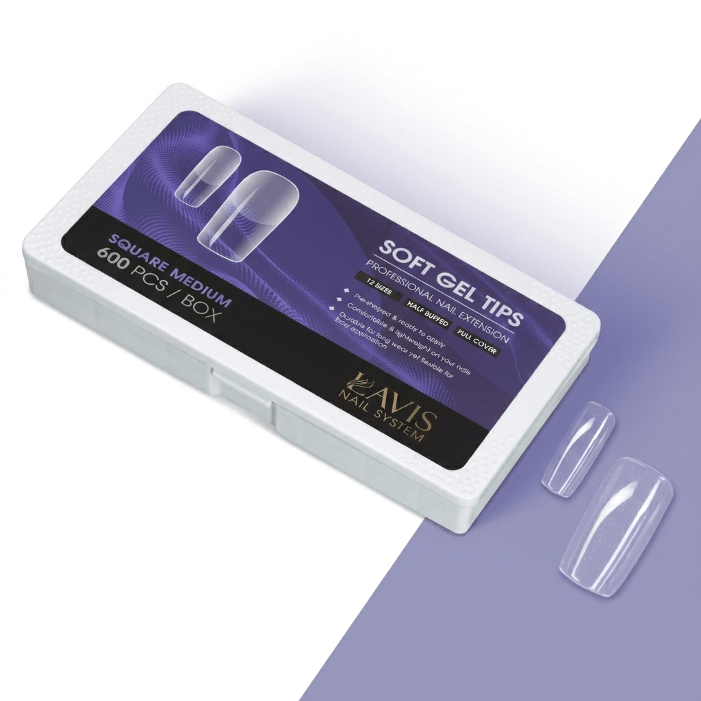 LAVIS Square Medium - 12 Sizes Half Buffed - Soft Gel Tips - DTK Nail Supply