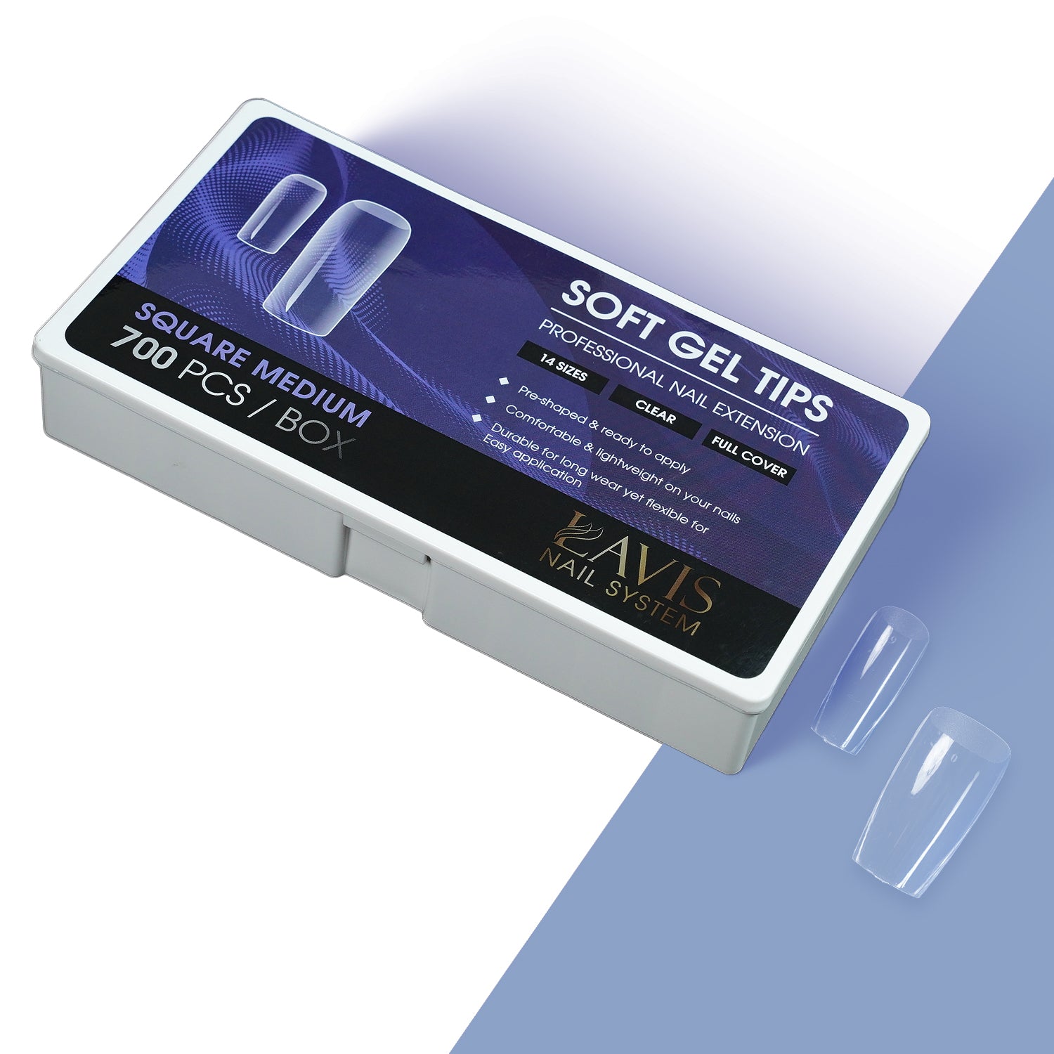 LAVIS Square Medium - 14 Sizes Clear - Soft Gel Tips - DTK Nail Supply