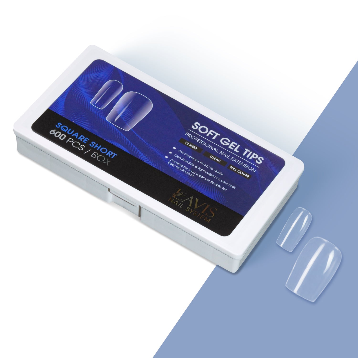 LAVIS Square Short - 12 Sizes Clear - Soft Gel Tips - DTK Nail Supply