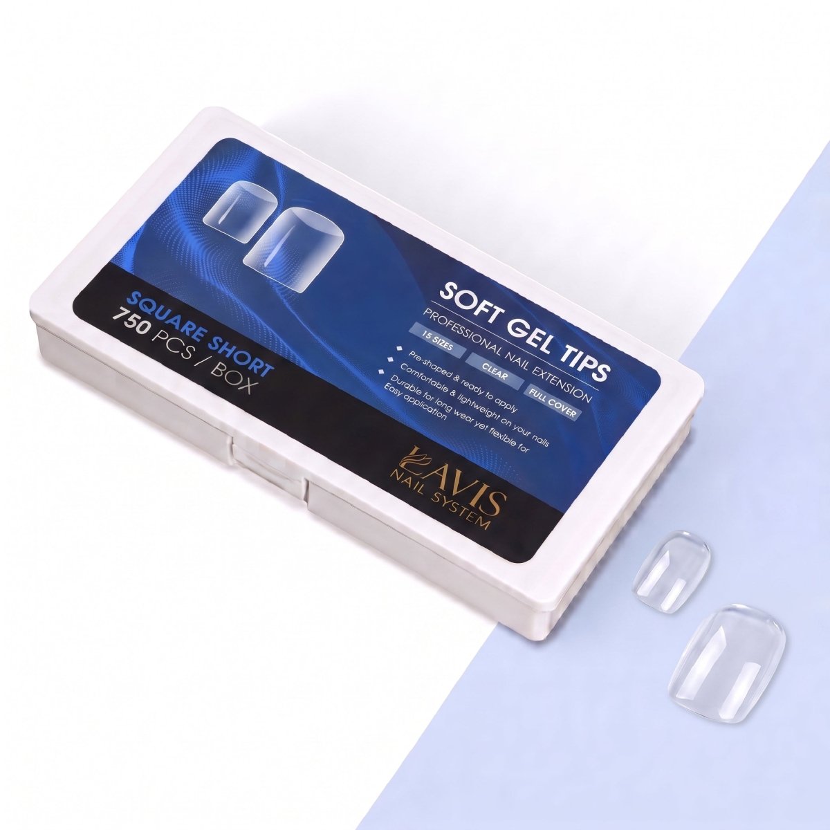 LAVIS Square Short - 15 Sizes Clear - Soft Gel Tips - DTK Nail Supply