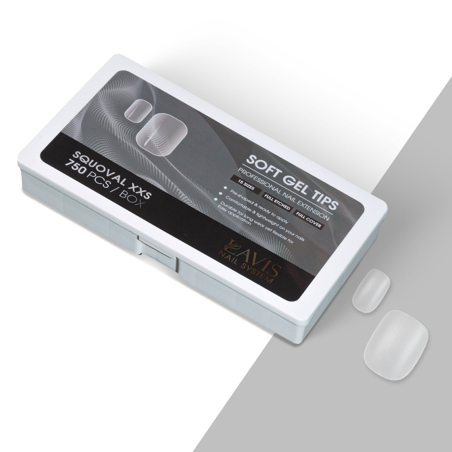 LAVIS Squoval XXS - 15 Sizes Full Etched - Soft Gel Tips - DTK Nail Supply