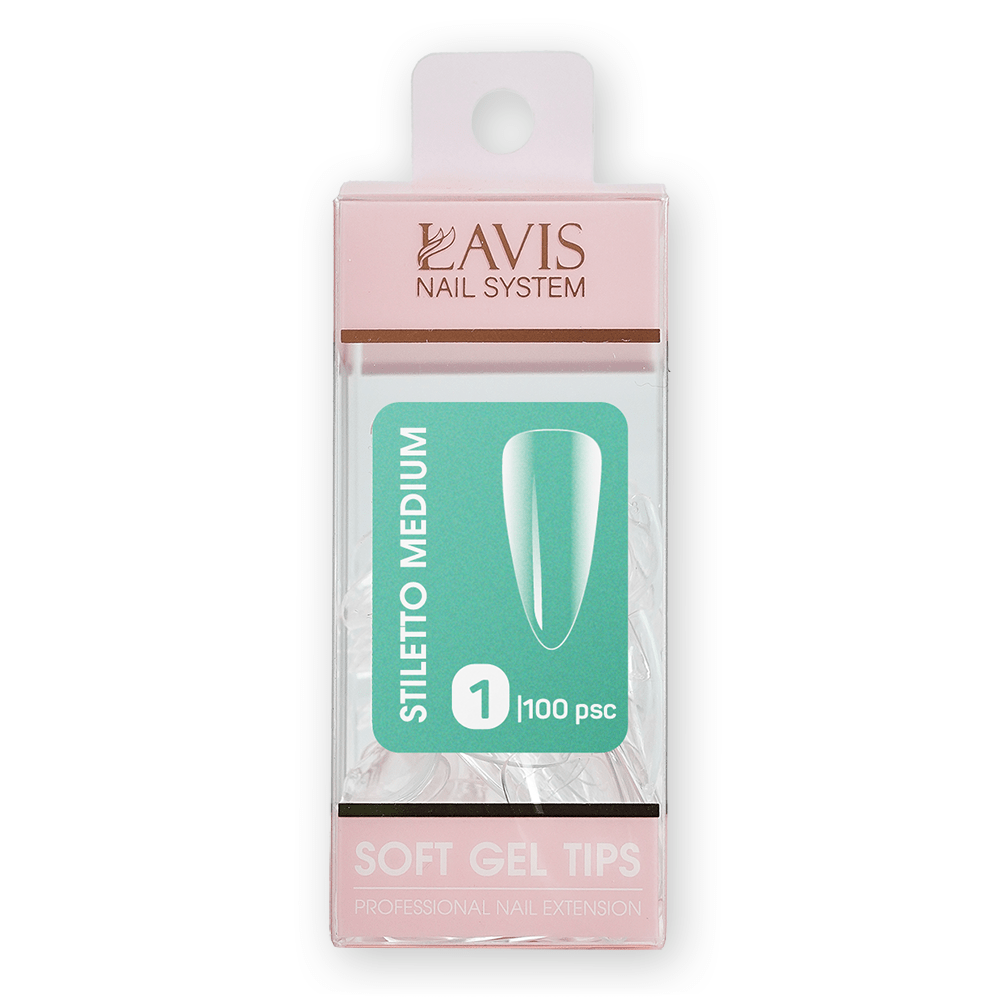 LAVIS Stiletto Medium - (100 pcs) - Soft Gel Tips Refill - DTK Nail Supply