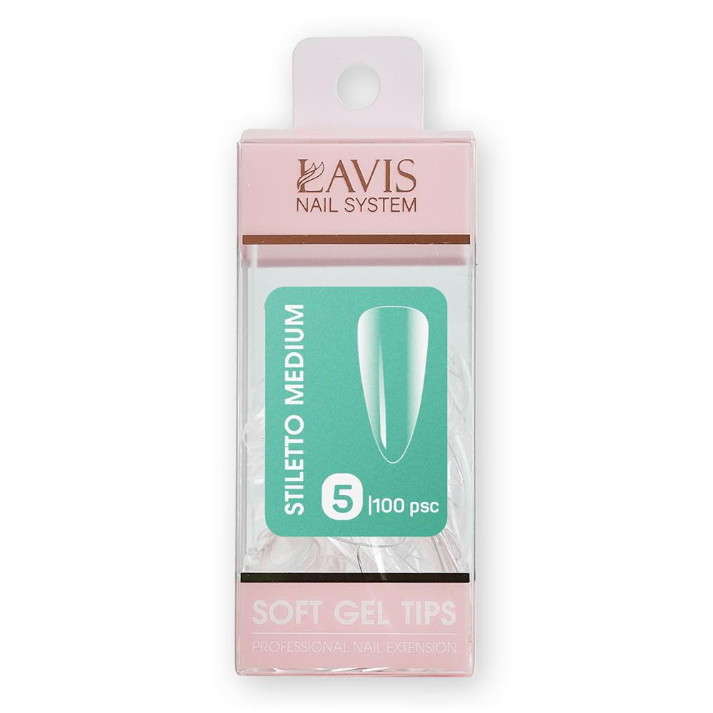 LAVIS Stiletto Medium - (100 pcs) - Soft Gel Tips Refill - DTK Nail Supply