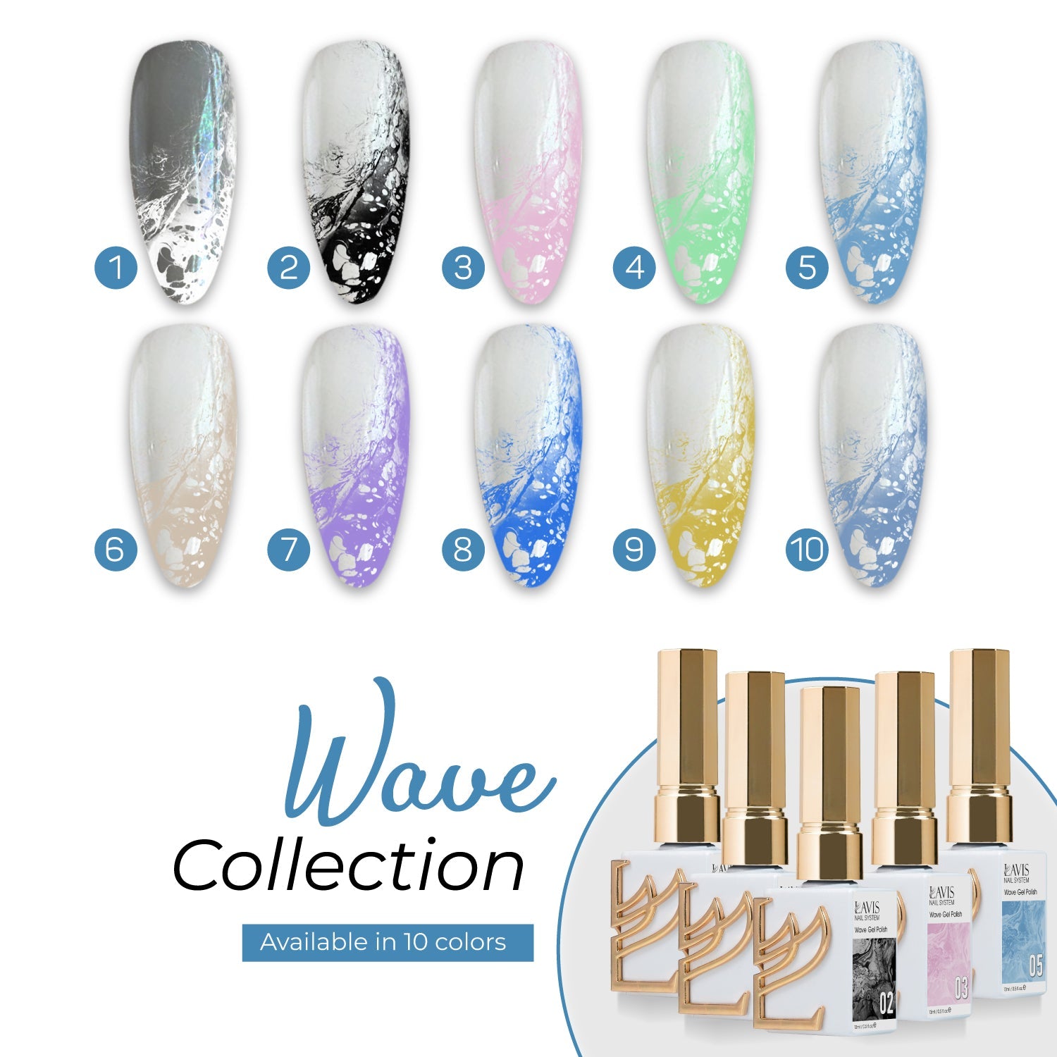 LAVIS Wave Gel Set 10 Colors - 0.5 oz - DTK Nail Supply