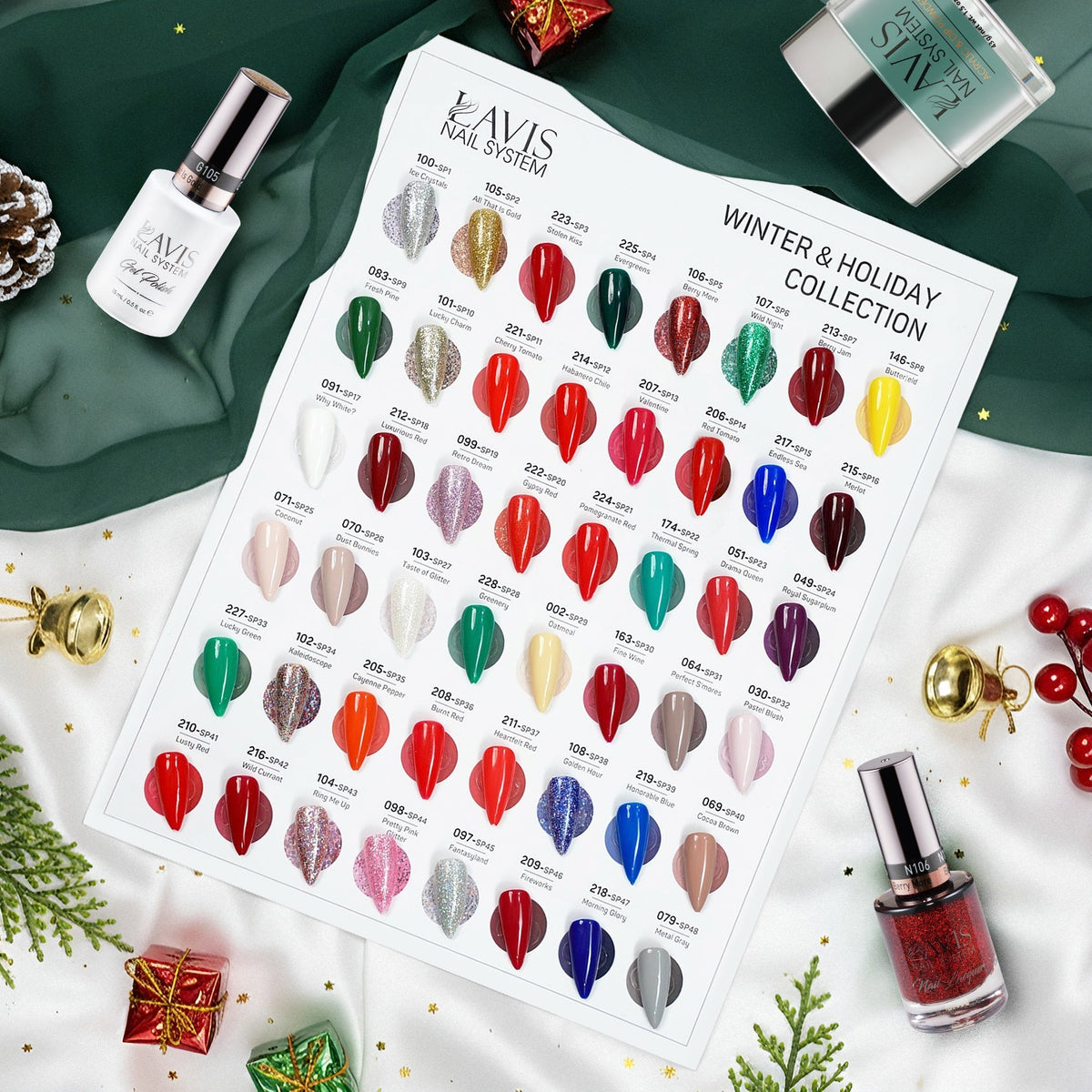 Lavis 3 in 1 Set 48 Colors Winter & Holiday + FREE Sample Color Chart + FREE Velvet Ember or Glow Cat Eye Set