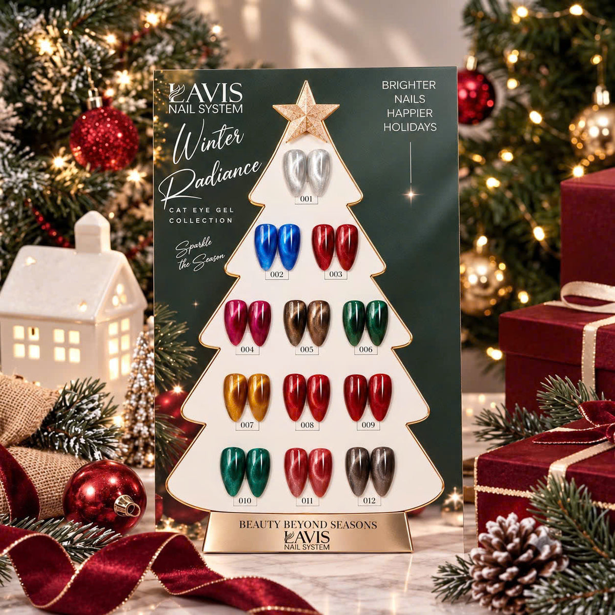 LAVIS Cat Eye Winter Radiance Set 12 Colors Gel Polish 0.5 oz + FREE Sample Color Chart + FREE Cat Eye Magnet