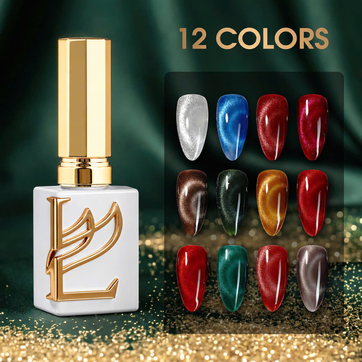 LAVIS Cat Eye Winter Radiance Set 12 Colors Gel Polish 0.5 oz + FREE Sample Color Chart + FREE Cat Eye Magnet